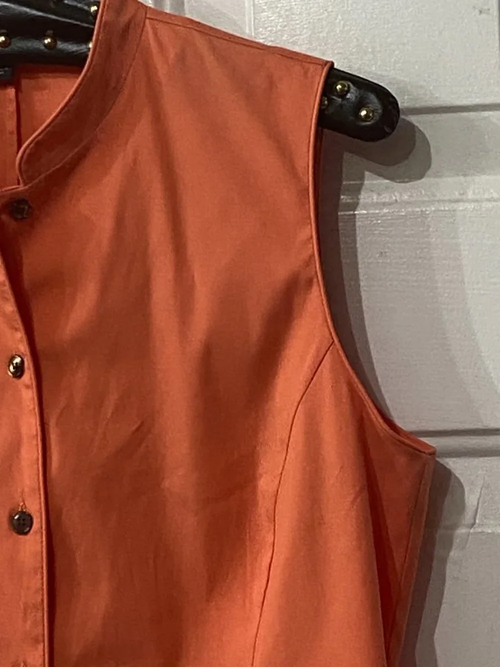 Lafayette 148 Womens Sz 4 Blouse Button Up Shirt  Sleeveless Orange Coral - Picture 3 of 9